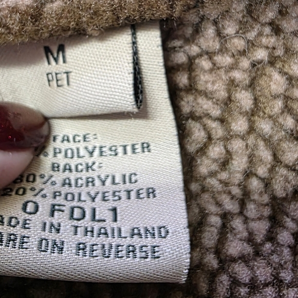 L.L. Bean Women's Hooded Faux Suede Sherpa Toggle Med Petite Tan Winter Jacket - Picture 4 of 7